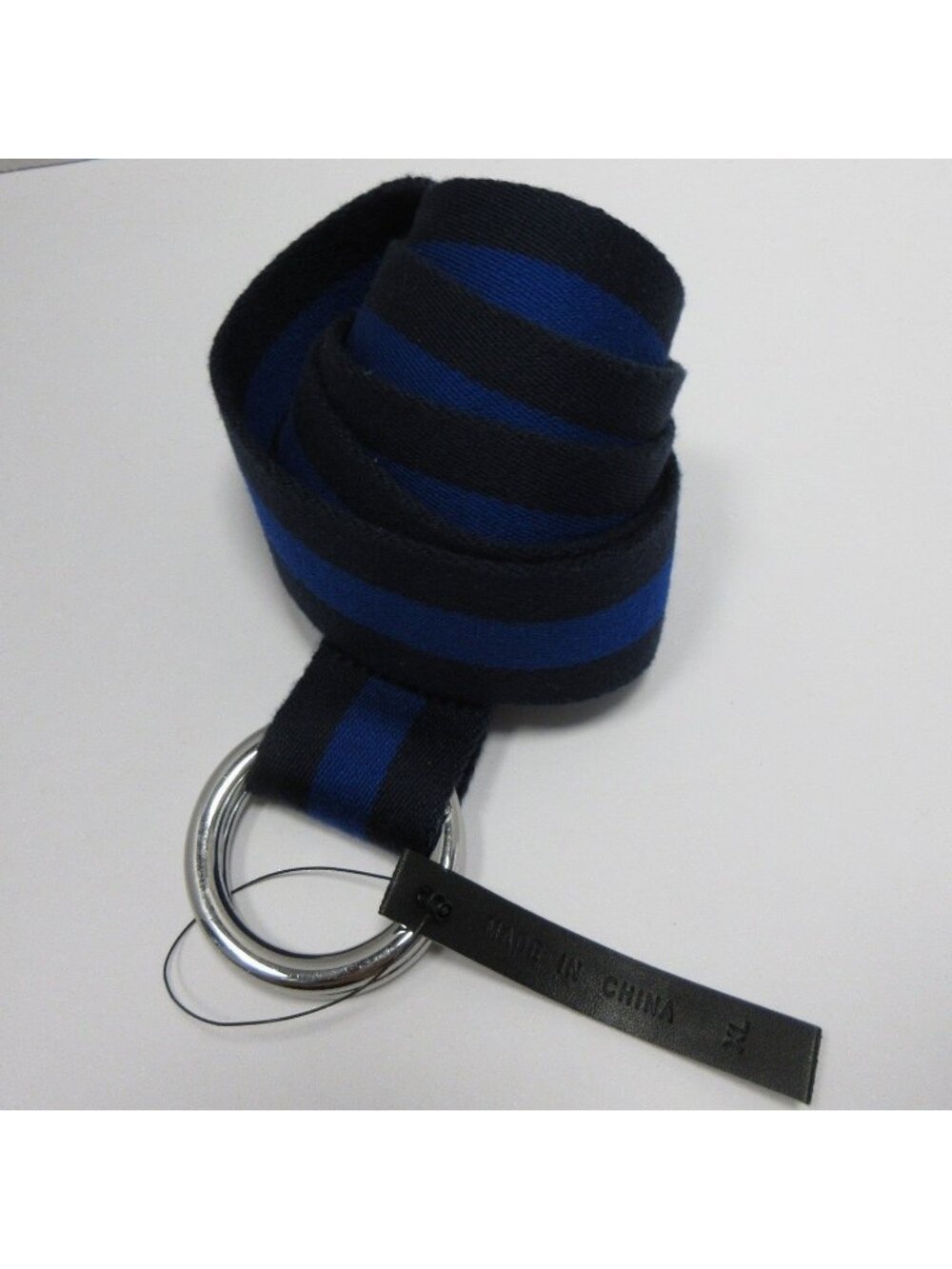 VGT Polo Ralph Lauren Belt XL Navy Striped Webbing D Ring Preppy Y2K